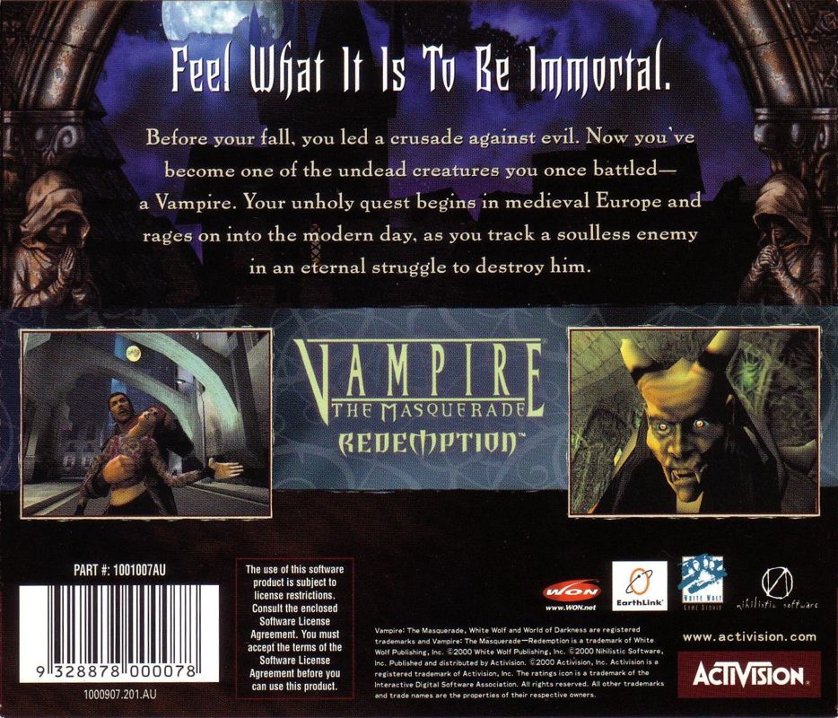 Other for Vampire: The Masquerade - Redemption (Windows): Jewel Case - Back