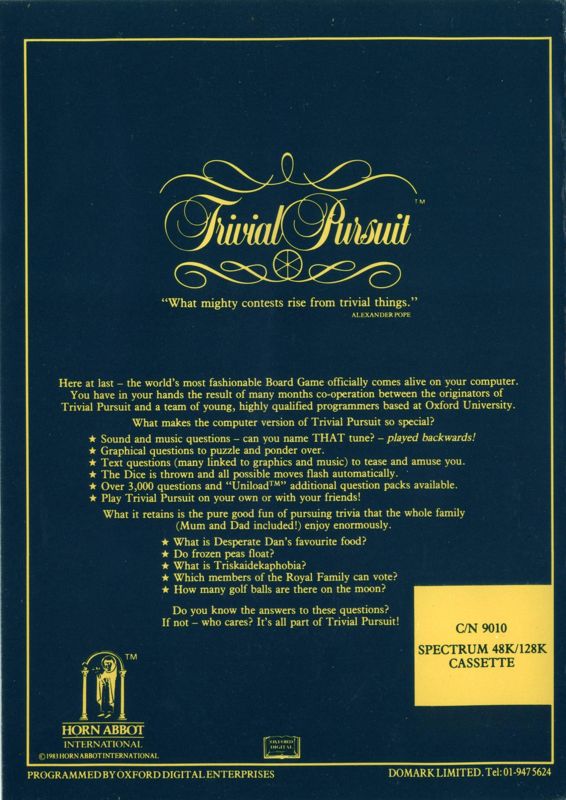 Back Cover for Trivial Pursuit (ZX Spectrum)