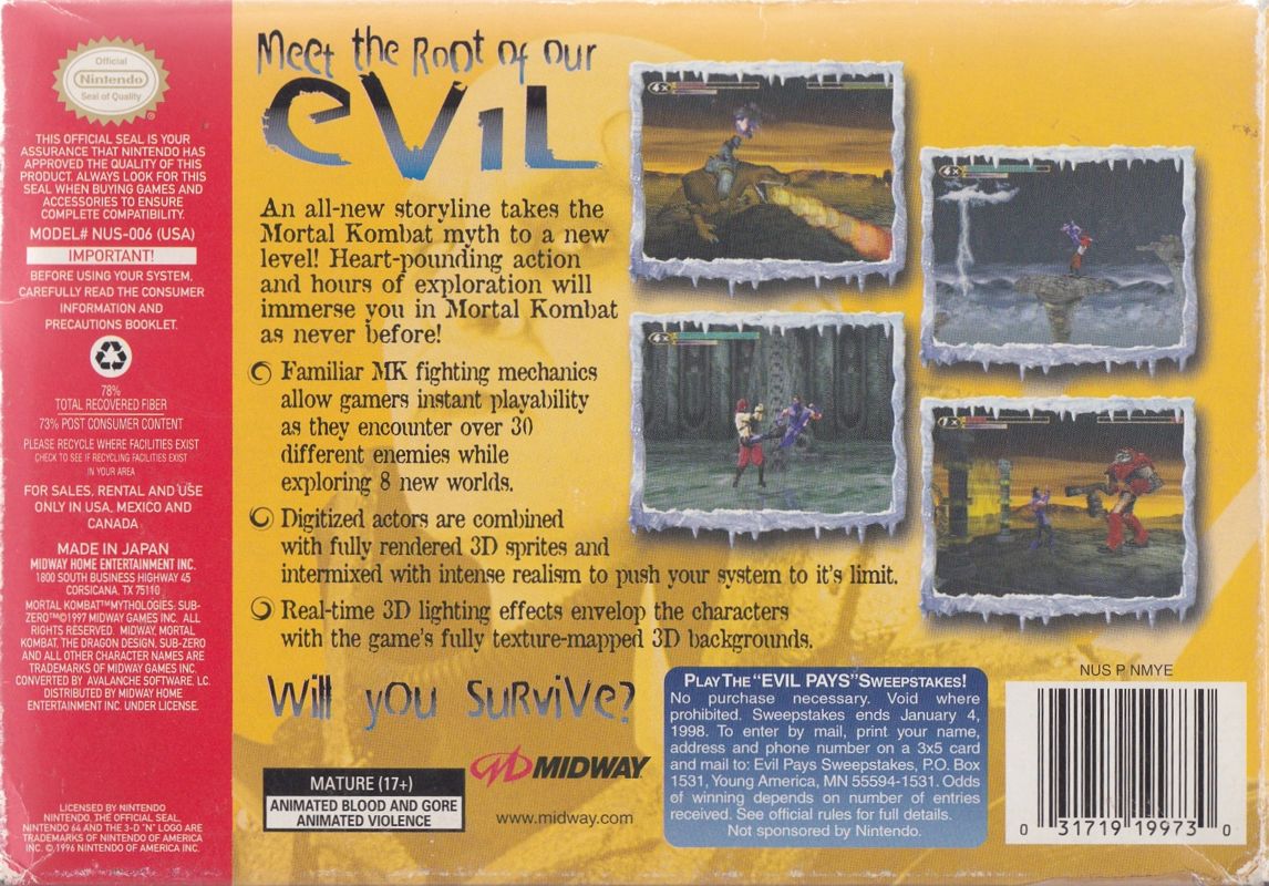 Back Cover for Mortal Kombat Mythologies: Sub-Zero (Nintendo 64)