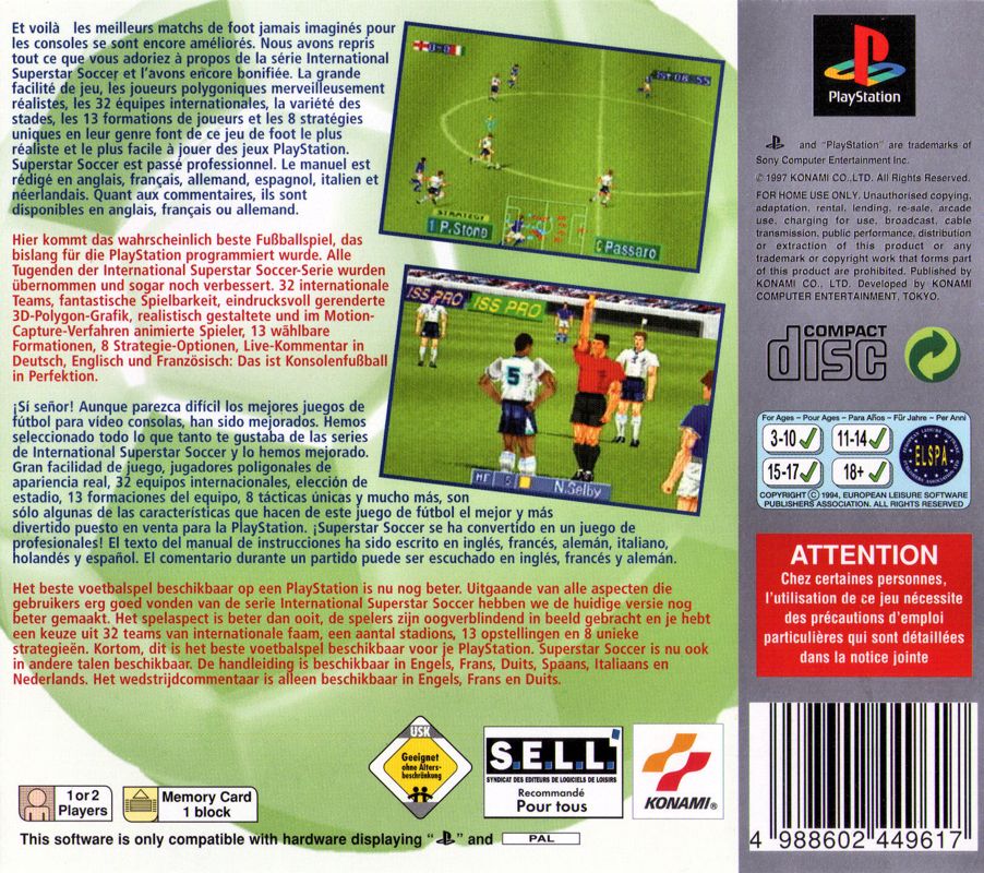 Back Cover for Goal Storm '97 (PlayStation) (Platinum release)