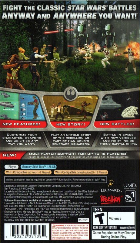 Back Cover for Star Wars: Battlefront - Renegade Squadron (PSP)