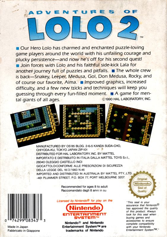 Back Cover for Adventures of Lolo 2 (NES)