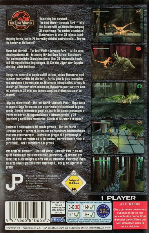 Back Cover for The Lost World: Jurassic Park (SEGA Saturn)