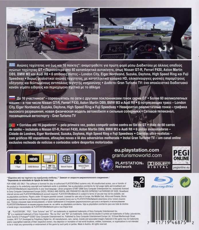 Back Cover for Gran Turismo 5: Prologue (PlayStation 3)