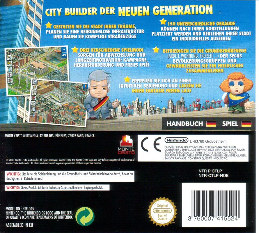Back Cover for City Life DS (Nintendo DS)