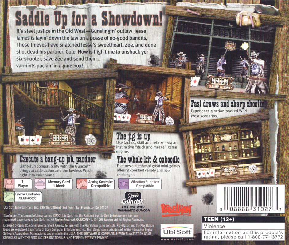 Back Cover for Gunfighter: The Legend of Jesse James (PlayStation)