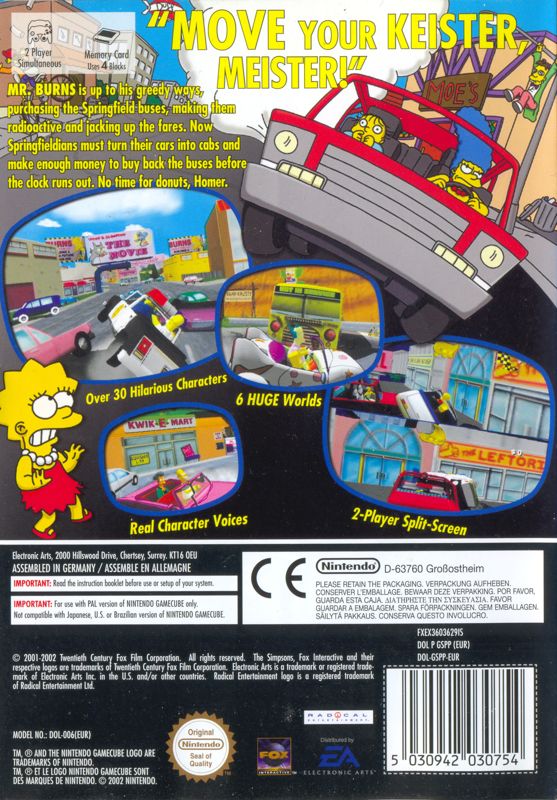 Back Cover for The Simpsons: Road Rage (GameCube)