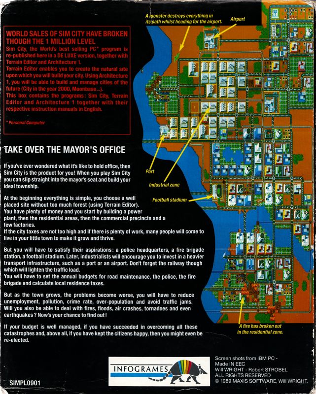 Back Cover for SimCity De Luxe (DOS)