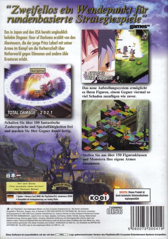 Back Cover for Disgaea: Hour of Darkness (PlayStation 2)