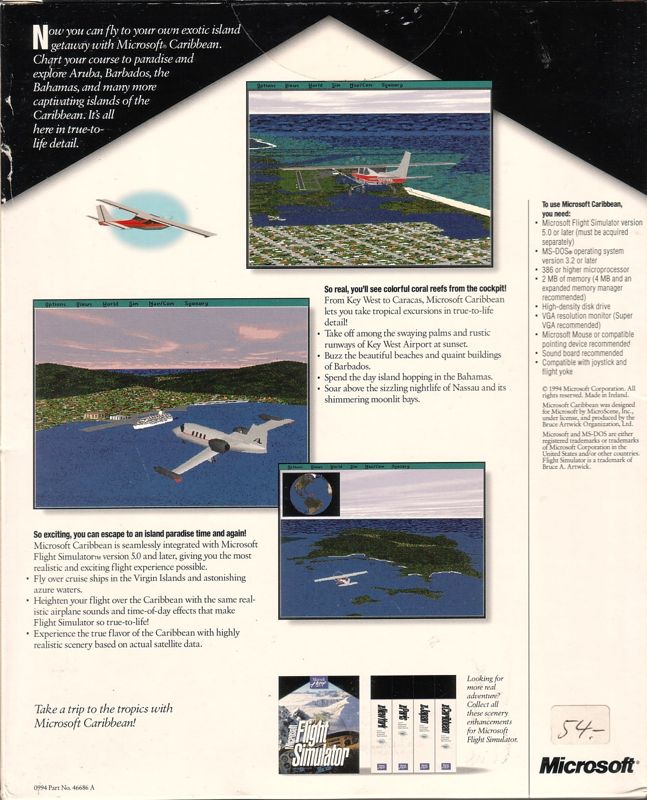 Back Cover for Microsoft Caribbean: Scenery Enhancement for Microsoft Flight Simulator (DOS)