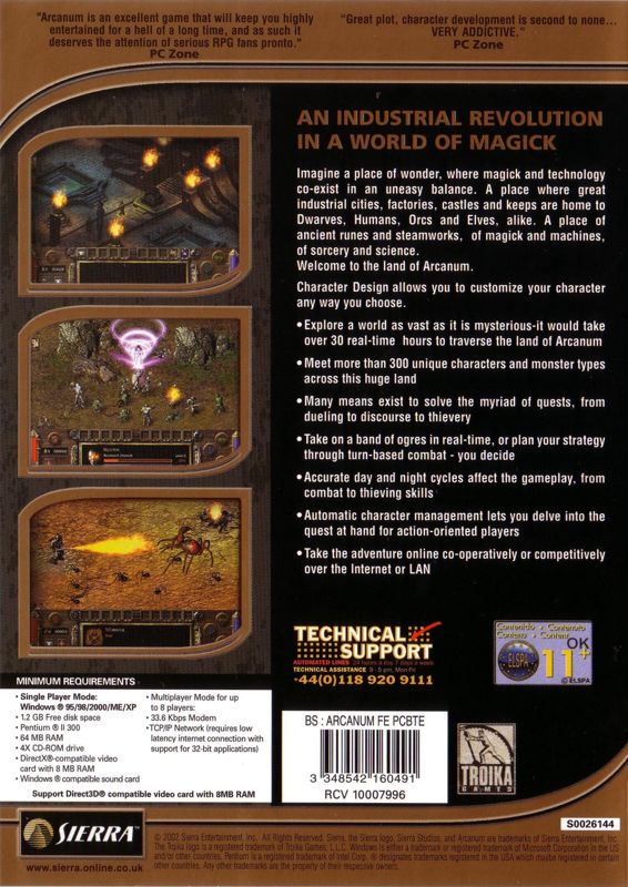 Back Cover for Arcanum: Of Steamworks & Magick Obscura (Windows) (BestSeller Series release)