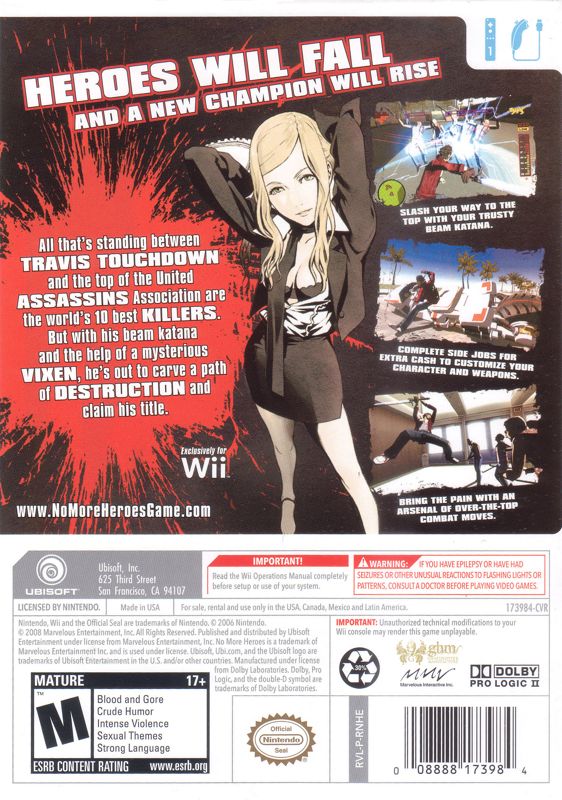 Back Cover for No More Heroes (Wii)