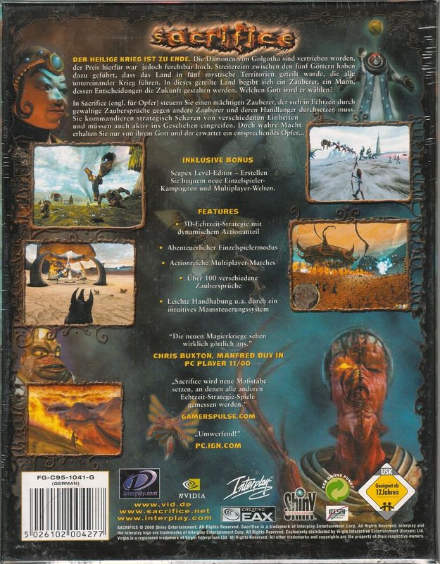 Back Cover for Sacrifice (Windows)