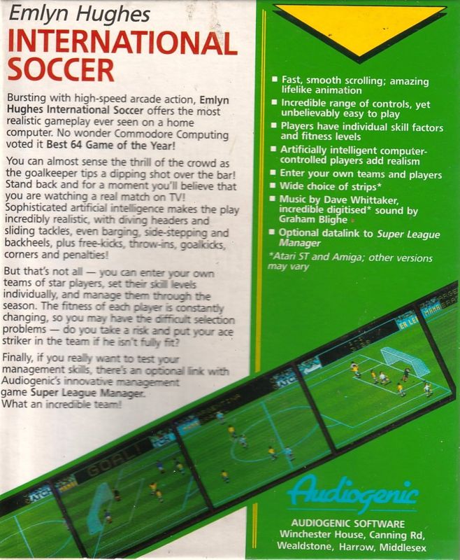 Back Cover for Emlyn Hughes International Soccer (Commodore 64)
