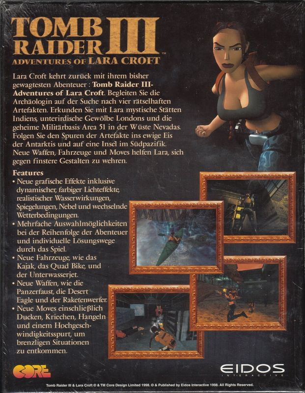 Back Cover for Tomb Raider III: Adventures of Lara Croft (Windows)