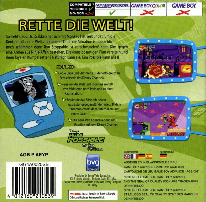 Back Cover for Disney's Kim Possible: Revenge of Monkey Fist (Game Boy Advance)