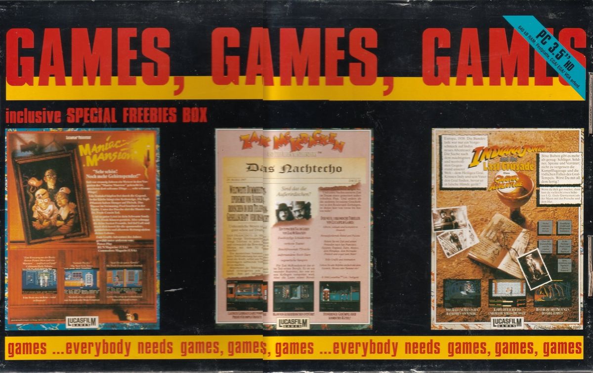 Back Cover for Games, Games, Games: Maniac Mansion + Zak McKracken + Indiana Jones and the last Crusade (DOS)