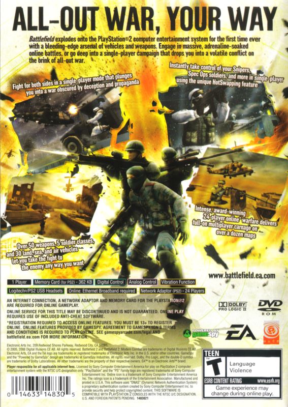 Back Cover for Battlefield 2: Modern Combat (PlayStation 2) (Greatest Hits release)