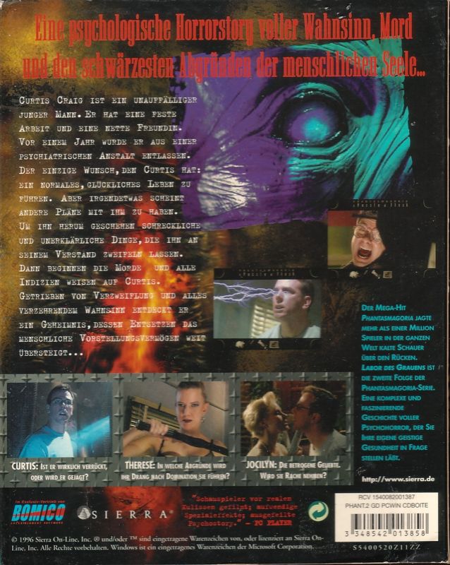 Back Cover for Phantasmagoria: A Puzzle of Flesh (Windows) (English version with German manual)