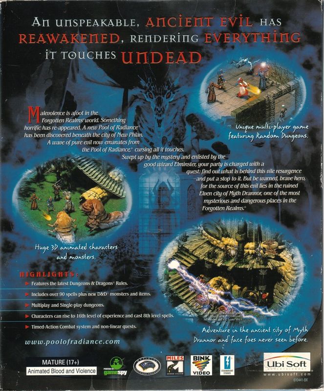 Back Cover for Pool of Radiance: Ruins of Myth Drannor (Windows)