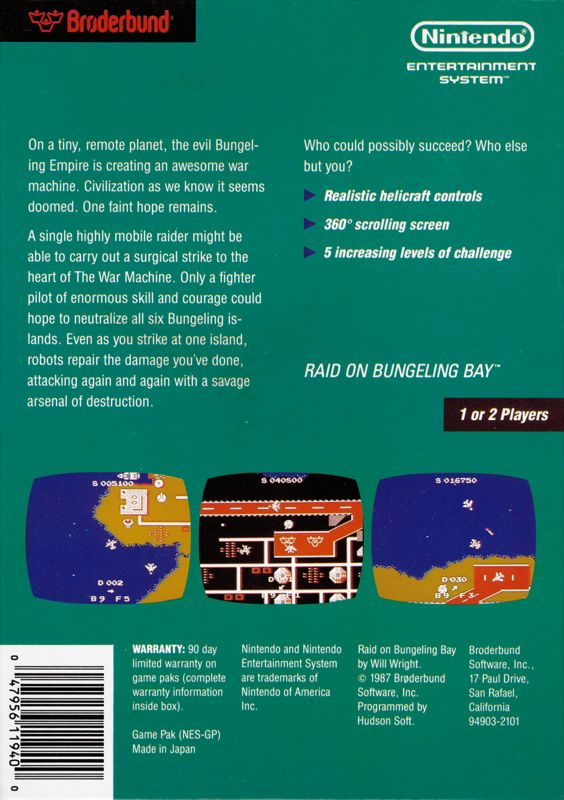 Back Cover for Raid on Bungeling Bay (NES)