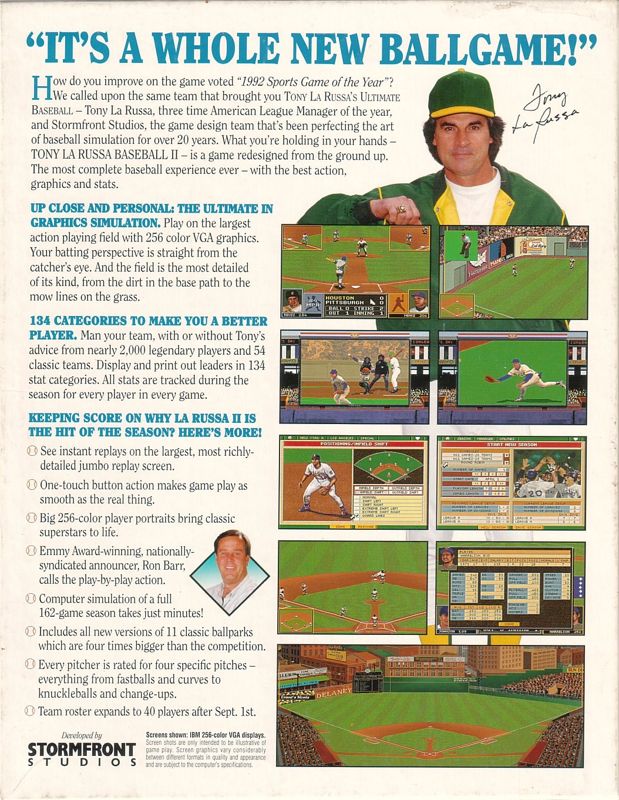 Back Cover for Tony La Russa Baseball II (DOS) (CD-ROM release)