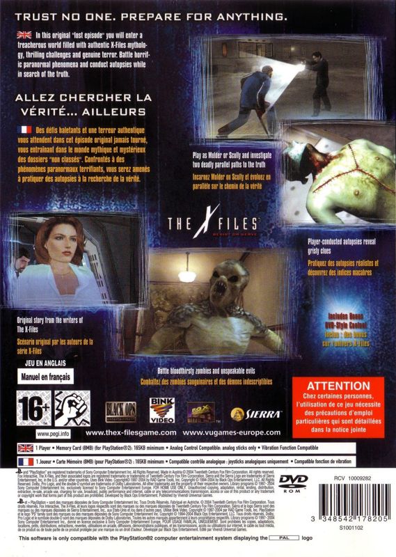 Back Cover for The X-Files: Resist or Serve (PlayStation 2)