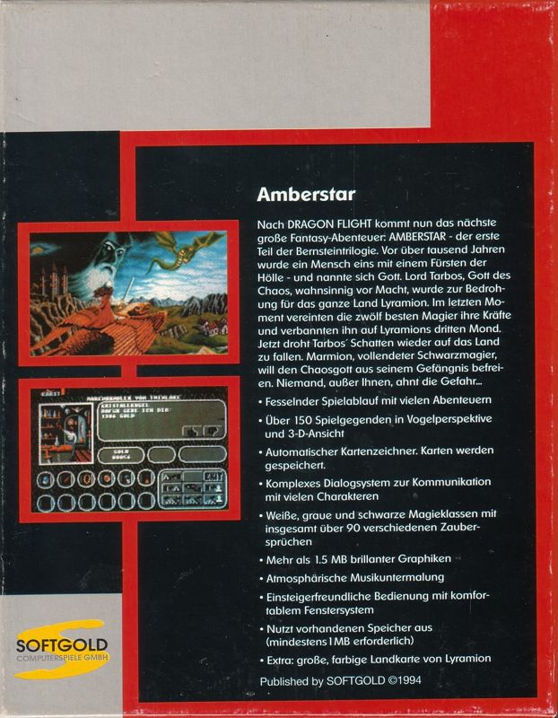 Back Cover for Amberstar (DOS) (Topshots Deluxe Release (Disk Version))