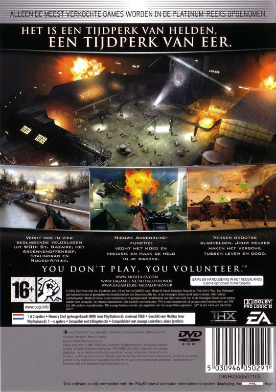 Back Cover for Medal of Honor: European Assault (PlayStation 2) (Platinum release)