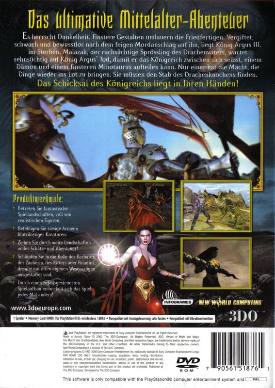 Back Cover for Heroes of Might and Magic: Quest for the DragonBone Staff (PlayStation 2)