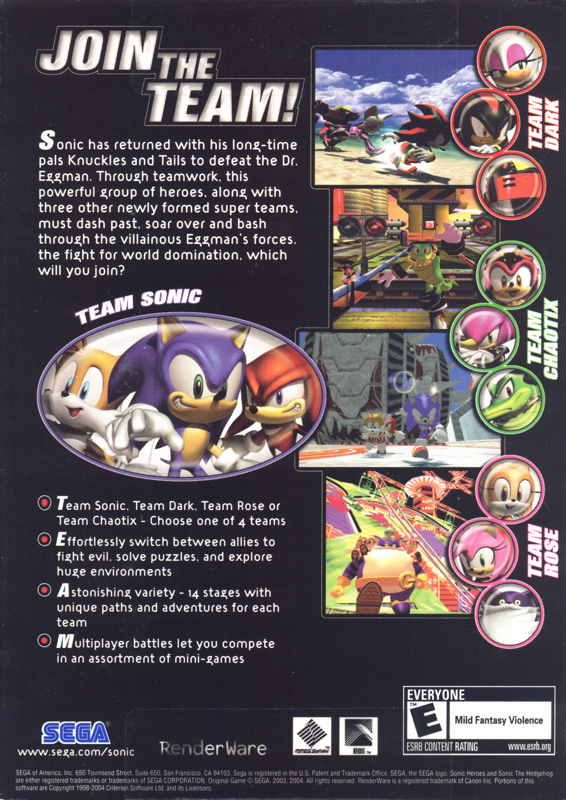 Back Cover for Sonic Heroes (Windows)
