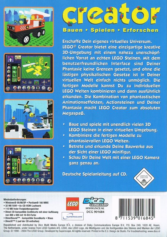 Back Cover for LEGO Creator (Windows) (Dice Multimedia release)