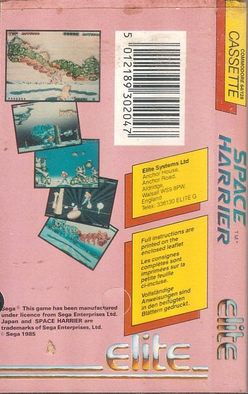 Back Cover for Space Harrier (Commodore 64)