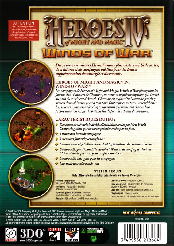 Back Cover for Heroes of Might and Magic IV: Winds of War (Windows)