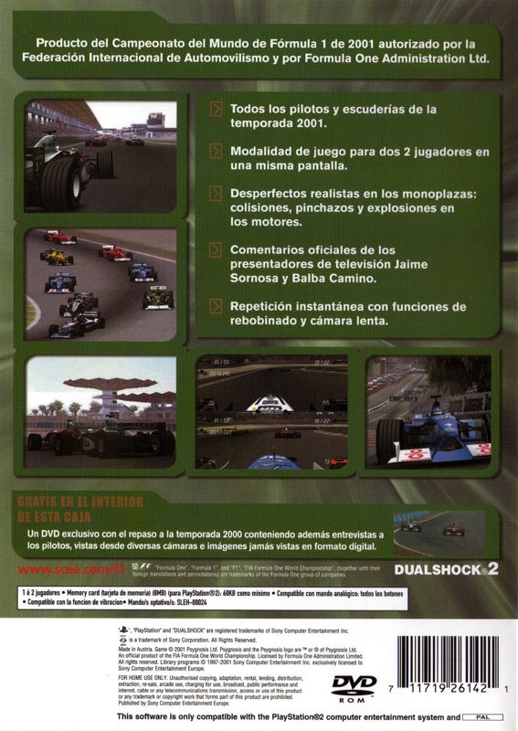 Back Cover for Formula One 2001 (Limited Edition Pack) (PlayStation 2)