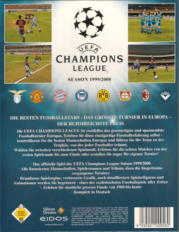 Back Cover for UEFA Champions League Season 1999/2000 (Windows)