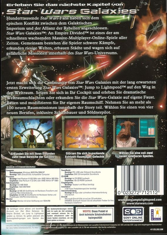 Back Cover for Star Wars: Galaxies - Jump to Lightspeed (Windows)