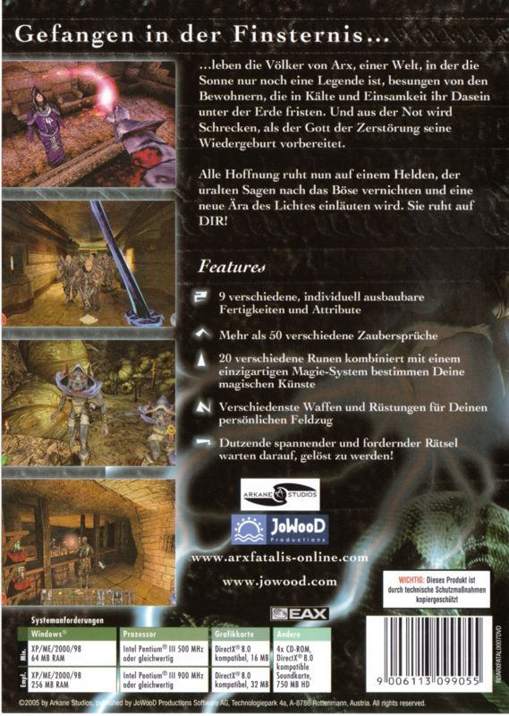 Back Cover for Arx Fatalis (Windows) (Budget re-release (.pdf-manual only))