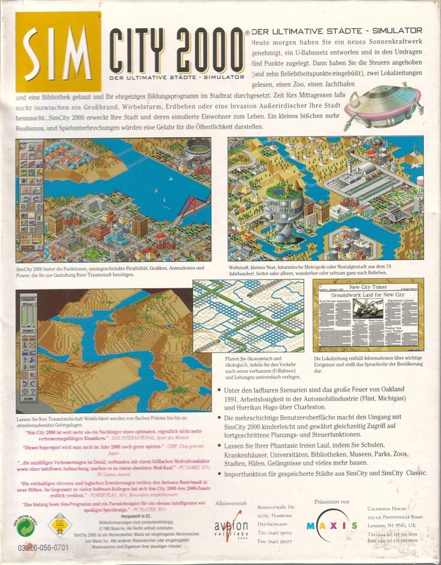 Back Cover for SimCity 2000 (DOS and Macintosh and Windows and Windows 3.x)