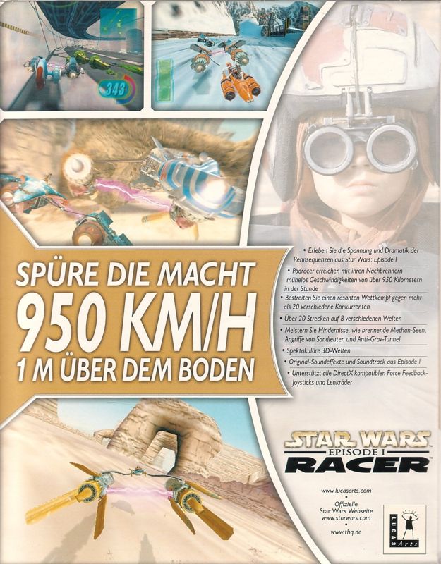 Back Cover for Star Wars: Episode I - Racer (Windows)