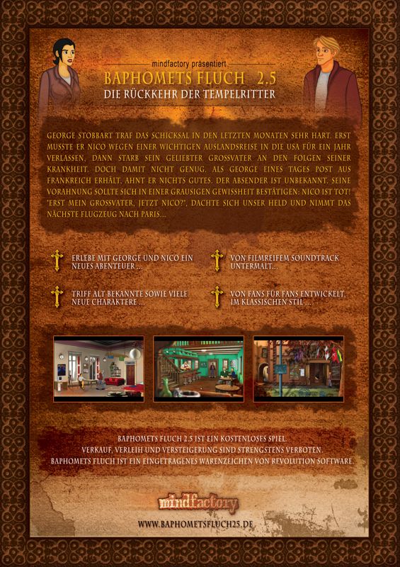 Back Cover for Broken Sword 2.5: The Return of the Templars (Windows) (German covers)