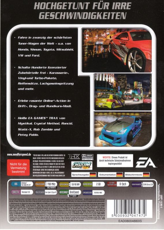 Back Cover for Need for Speed: Underground (Windows) (EA Most Wanted release)