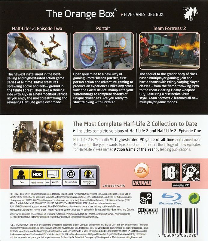 Back Cover for The Orange Box (PlayStation 3)