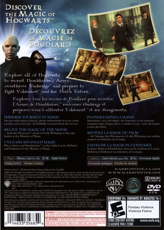Back Cover for Harry Potter and the Order of the Phoenix (PlayStation 2)