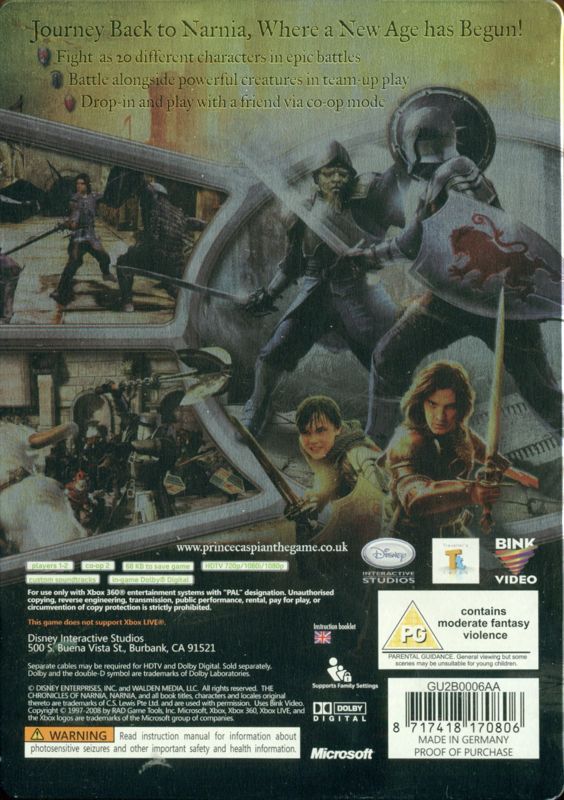 Back Cover for The Chronicles of Narnia: Prince Caspian (Xbox 360)