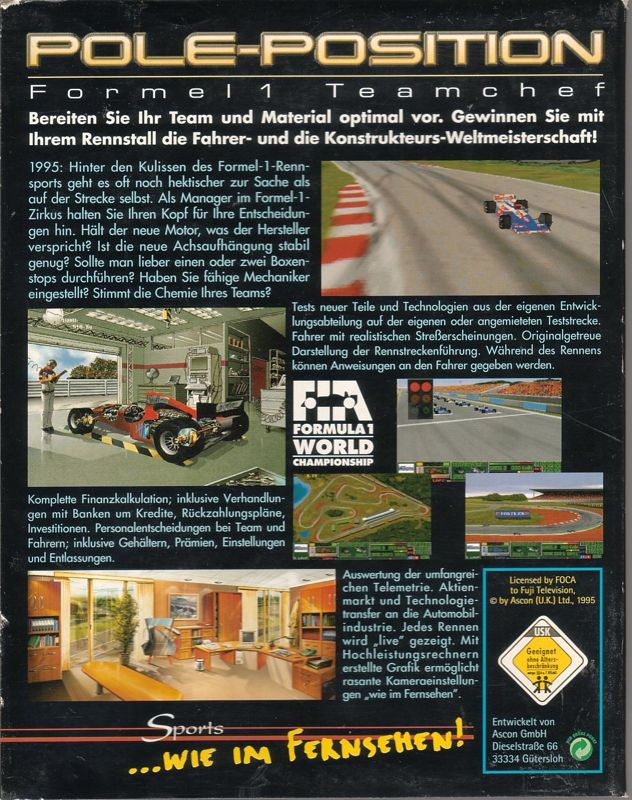 Back Cover for Team F1 (DOS) (CD-ROM release)