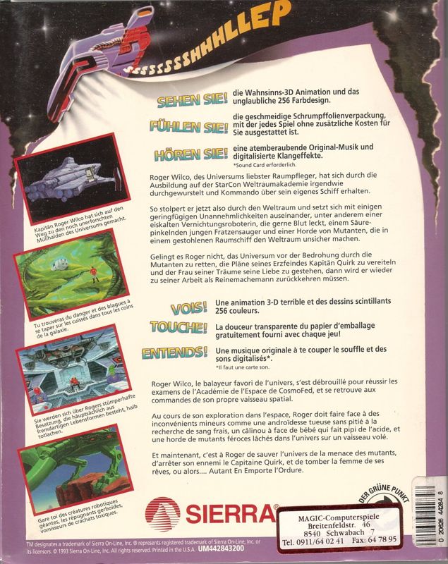 Back Cover for Space Quest V: The Next Mutation (DOS) (3.5" Disk version)