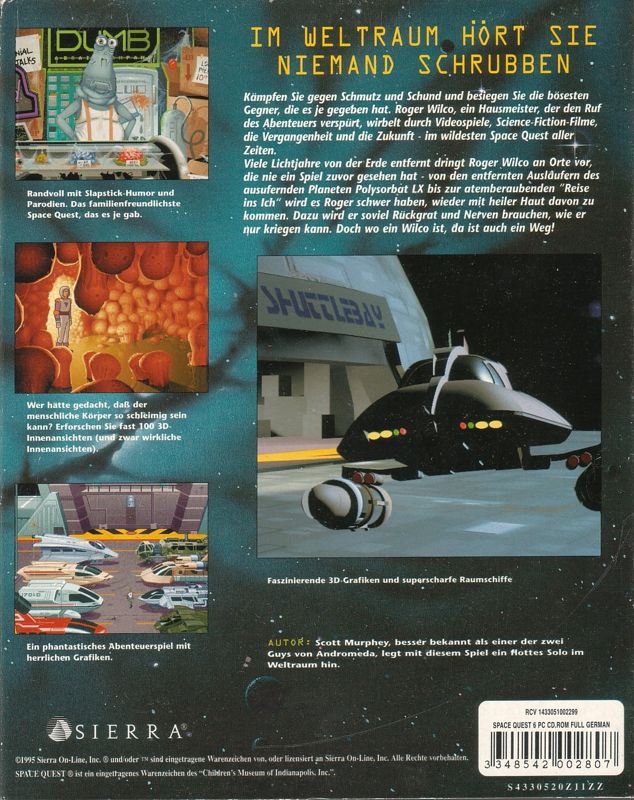 Back Cover for Space Quest 6: Roger Wilco in the Spinal Frontier (DOS and Windows and Windows 3.x)