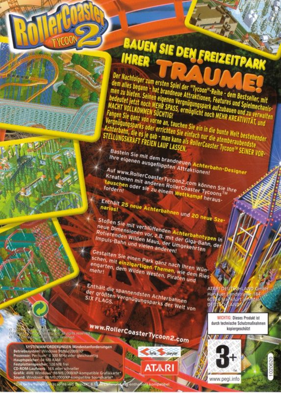 Back Cover for RollerCoaster Tycoon 2 (Windows) (Atari re-release (PDF manual only))
