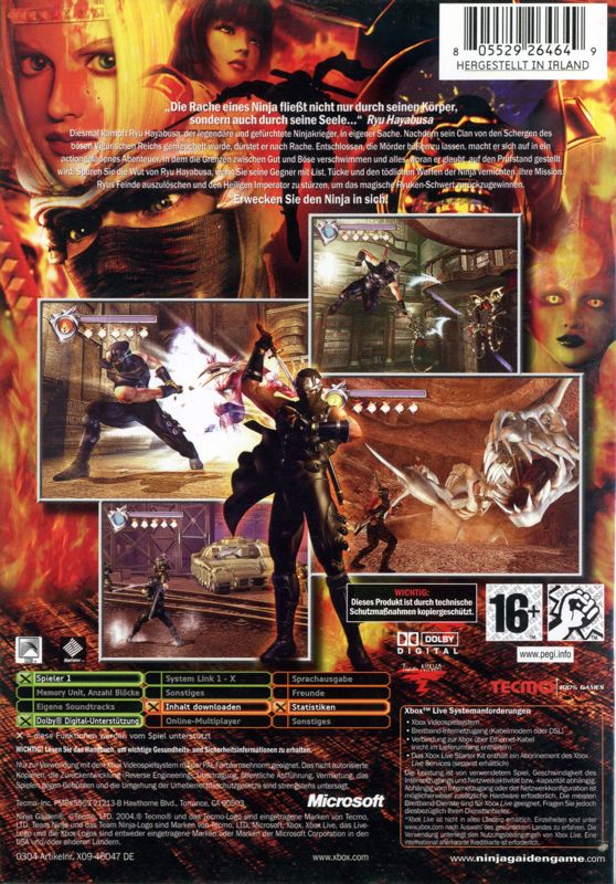 Back Cover for Ninja Gaiden (Xbox)